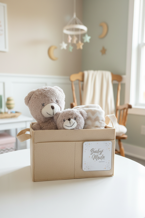 Baby Mode Bear Gift Box - Airy Nursery Background