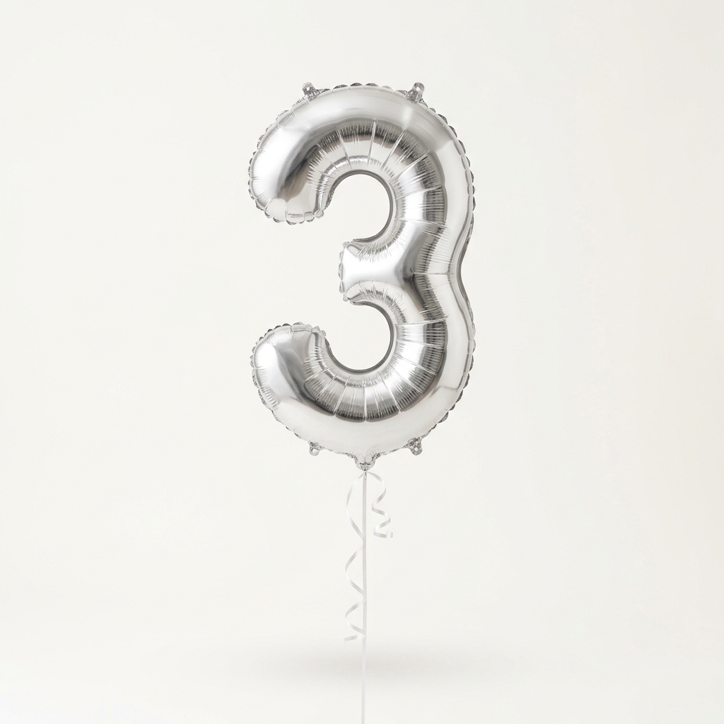 Illustrative sample of a silver helium-filled foil number balloon
