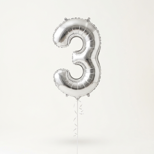 Illustrative sample of a silver helium-filled foil number balloon
